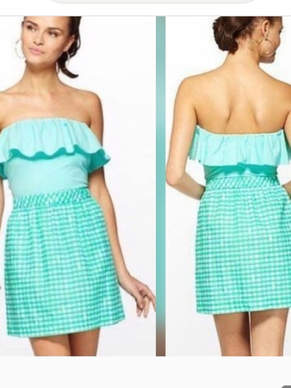 Lilly Pulitzer Athens Glenda Green Painterly Gingham Strapless Dress